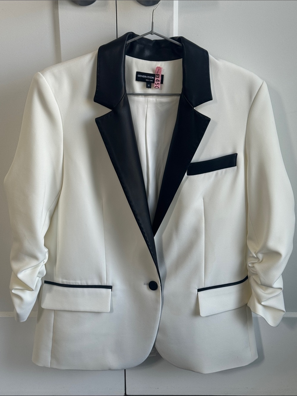 Generation Love White Blazer with Black Leather Lapel